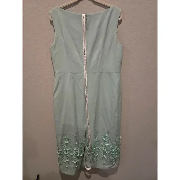 Mac Duggal 11853 Bateau Neck Green Sleeveless Midi Dress 3D Floral Appliques 14